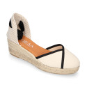 Cotton canvas woman wedge sandals espadrille shoes with tulip design.