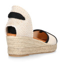 Cotton canvas woman wedge sandals espadrille shoes with tulip design.