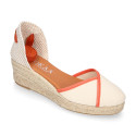 Cotton canvas woman wedge sandals espadrille shoes with tulip design.