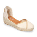 Cotton canvas woman wedge sandals espadrille shoes with tulip design.