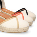 Cotton canvas woman wedge sandals espadrille shoes with tulip design.