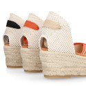 Cotton canvas woman wedge sandals espadrille shoes with tulip design.