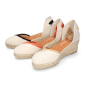 Cotton canvas woman wedge sandals espadrille shoes with tulip design.