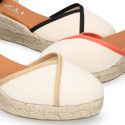 Cotton canvas woman wedge sandals espadrille shoes with tulip design.