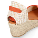 Cotton canvas woman wedge sandals espadrille shoes with tulip design.