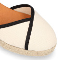 Cotton canvas woman wedge sandals espadrille shoes with tulip design.