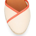 Cotton canvas woman wedge sandals espadrille shoes with tulip design.