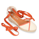 Cotton canvas woman wedge sandals espadrille shoes with tulip design.