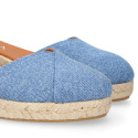 Jeans cotton canvas woman wedge sandals espadrille shoes with tulip design.