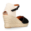 Suede leather woman wedge sandals espadrille shoes with tulip design.