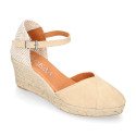 Suede leather woman wedge sandals espadrille shoes with tulip design.