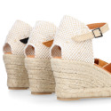 Suede leather woman wedge sandals espadrille shoes with tulip design.