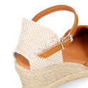 Suede leather woman wedge sandals espadrille shoes with tulip design.