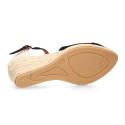 Suede leather woman wedge sandals espadrille shoes with tulip design.