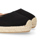 BLACK cotton canvas women wedge sandals espadrille shoes.