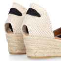 BLACK cotton canvas women wedge sandals espadrille shoes.