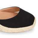 BLACK cotton canvas women wedge sandals espadrille shoes.