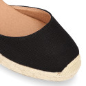 BLACK cotton canvas women wedge sandals espadrille shoes.