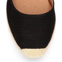 BLACK cotton canvas women wedge sandals espadrille shoes.