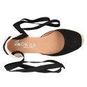 BLACK cotton canvas women wedge sandals espadrille shoes.