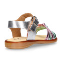 Laminated leather girl sandal shoes with braided design in multicolor.