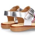 Laminated leather girl sandal shoes with braided design in multicolor.