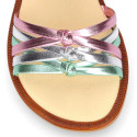 Laminated leather girl sandal shoes with braided design in multicolor.