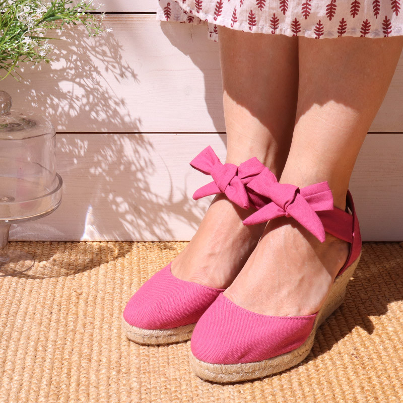 Alpargata mujer tipo sandalia con cuña en lona con CG061