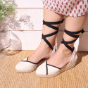 Cotton canvas woman wedge sandals espadrille shoes with tulip design.