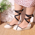 Cotton canvas woman wedge sandals espadrille shoes with tulip design.