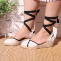 Cotton canvas woman wedge sandals espadrille shoes with tulip design.