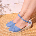 Jeans cotton canvas woman wedge sandals espadrille shoes with tulip design.