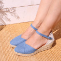 Jeans cotton canvas woman wedge sandals espadrille shoes with tulip design.