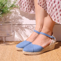 Jeans cotton canvas woman wedge sandals espadrille shoes with tulip design.