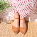 Suede leather woman wedge sandals espadrille shoes with tulip design.