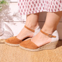 Suede leather woman wedge sandals espadrille shoes with tulip design.