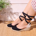 BLACK cotton canvas women wedge sandals espadrille shoes.