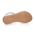 White nappa leather girl sandal shoes with braided engraved design.