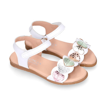 Nappa leather girl sandal shoes with colored hearts design.