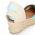 Mint Cotton canvas woman wedge sandals espadrille shoes.
