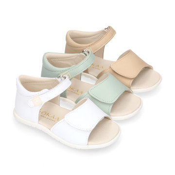 Micro canvas Okaa Flex kids Sandal shoes with double hook and loop strap closure.