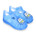 Classic style Kids jelly shoes with hook and loop strap closure and CAR design.