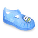 Classic style Kids jelly shoes with hook and loop strap closure and CAR design.