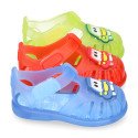 Classic style Kids jelly shoes with hook and loop strap closure and CAR design.