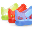 Classic style Kids jelly shoes with hook and loop strap closure and CAR design.