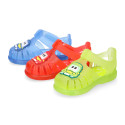 Classic style Kids jelly shoes with hook and loop strap closure and CAR design.