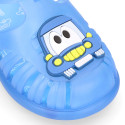 Classic style Kids jelly shoes with hook and loop strap closure and CAR design.