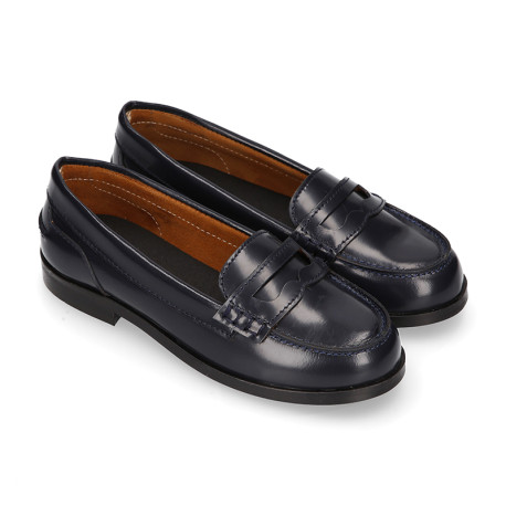 Classic school GIRL Moccasin shoes in Antik leather