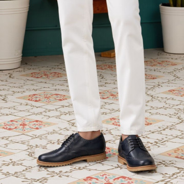 Navy blue Nappa leather kids oxford shoes for ceremony.