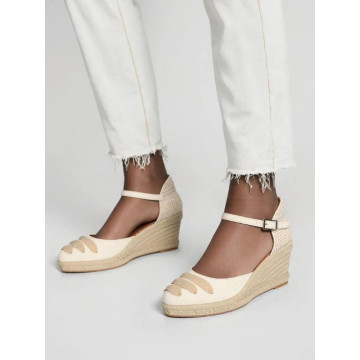 Cotton canvas wedge woman espadrilles shoes Goyesca style with THREE COLORS RIBBONS design.